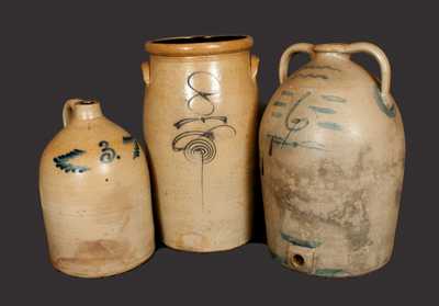 Lot of Three: Stoneware Vessels incl. 8 Gallon Churn