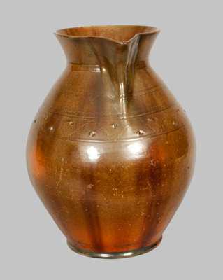 Rare Large Redware Pitcher with Impressed Design att. Jacob Medinger, Montgomery Co., PA