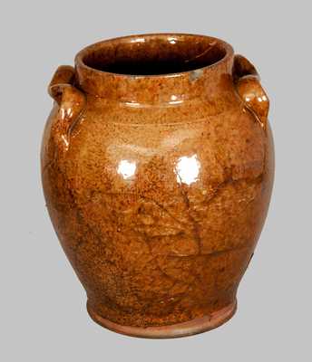 Ovoid Redware Jar with Heart-Shaped Handles, att. A. Wilcox / West Bloomfield, NY