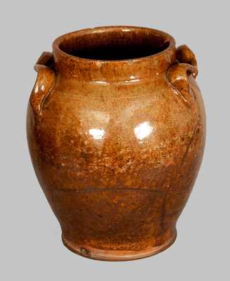 Ovoid Redware Jar with Heart-Shaped Handles, att. A. Wilcox / West Bloomfield, NY