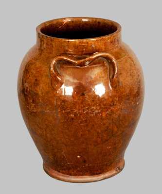 Ovoid Redware Jar with Heart-Shaped Handles, att. A. Wilcox / West Bloomfield, NY