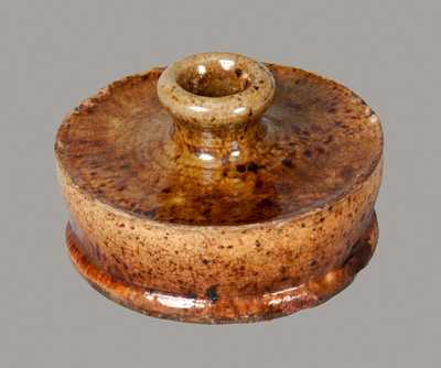 Redware Inkwell with Speckled Olive Glaze