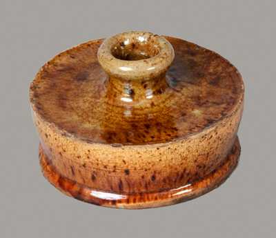 Redware Inkwell with Speckled Olive Glaze
