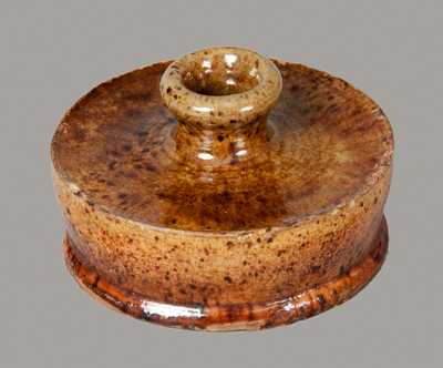 Redware Inkwell with Speckled Olive Glaze