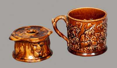 Lot of Two: Rockinghamware Toad Mug and Rockinghamware Inkwell with Faces