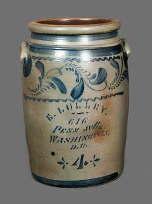 Rare E. LULLEY / WASHINGTON, DC Stoneware Crock with Elaborate Decoration