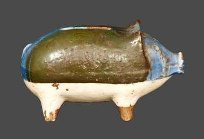 English Pottery Pig Bank with Cobalt Decoration