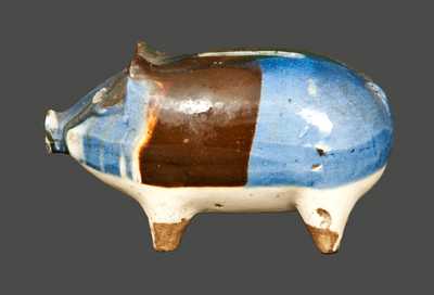 English Pottery Pig Bank with Cobalt Decoration