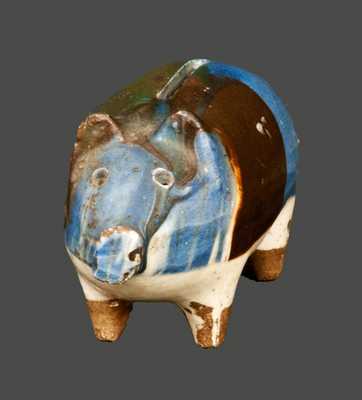 English Pottery Pig Bank with Cobalt Decoration