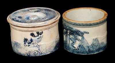 Lot of Two: Molded Stoneware Butter Crocks incl. Indian Head Example