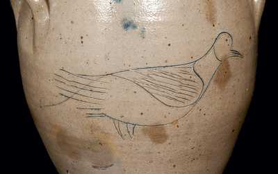 Lot of Two: C. BOYNTON / TROY, NY Stoneware Jug and Matching Crock w/ Incised Bird on Reverse