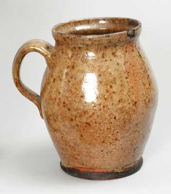 Rare and Fine Green Glazed Redware Handled Jar, New England origin, early 19th century.