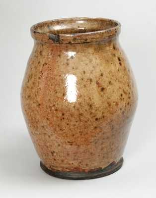Rare and Fine Green Glazed Redware Handled Jar, New England origin, early 19th century.