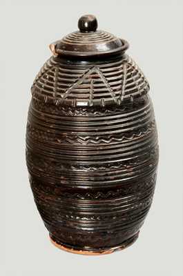 Fine Lidded Tobacco Jar with Elaborate Incised Decoration, American, early 19th century.