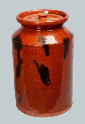 Glazed Redware Jar with Lid, Connecticut origin, circa 1840.