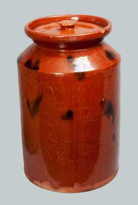 Glazed Redware Jar with Lid, Connecticut origin, circa 1840.