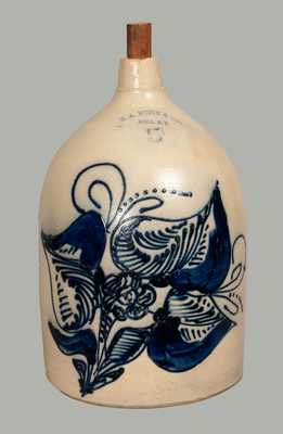 "N.A. WHITE & SON. / UTICA, NY," Stoneware Jug with Elaborate Cobalt Floral Decoration, circa 1885.