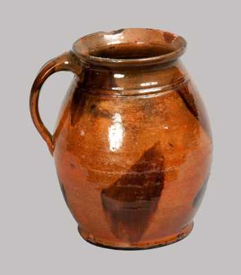 Finely-Glazed Redware Handled Jar, Massachusetts origin, early 19th century.