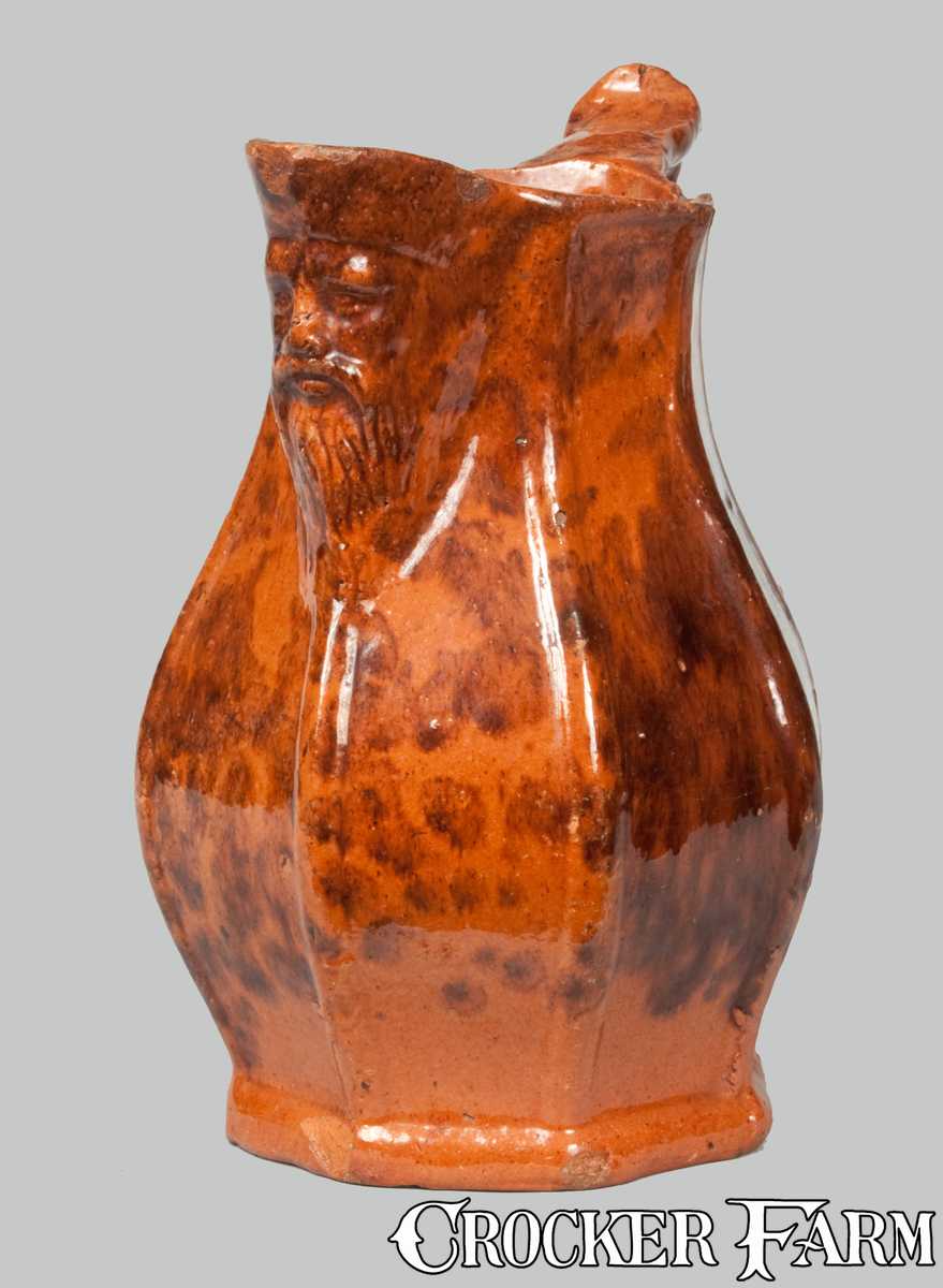 Unusual Redware Pitcher with Molded-Face Spout -- Lot 295 -- July 20 ...