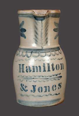 Very Fine HAMILTON & JONES (Greensboro, PA) Stoneware Pitcher with Freehand Floral Decoration