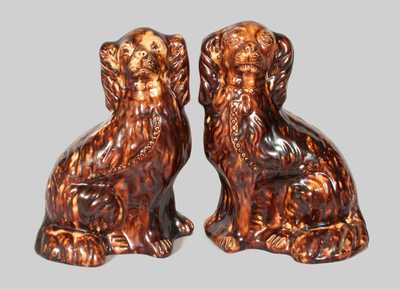 Very Important Pair of Glazed Redware Spaniels Signed JOHN BELL, Waynesboro, PA