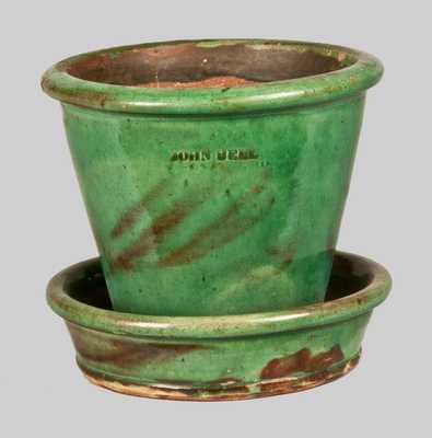 JOHN BELL / WAYNESBORO, PA Redware Flowerpot with Vibrant Green Glaze