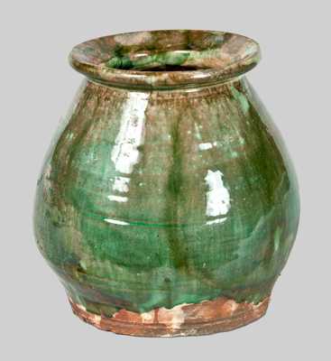 Ovoid Redware Jar with Vibrant Green Glaze, Massachusetts origin