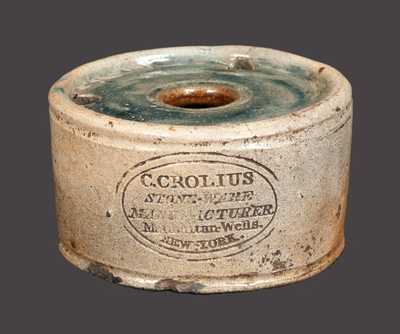 Exceptional Diminutive Inkwell, C. CROLIUS / STONE-WARE / MANUFACTURER. / Manhattan-Wells. / NEW-YORK