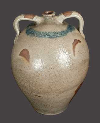 Monumental Double-Handled Stoneware Jug with Coggled Bird Design att. Old Bridge, NJ