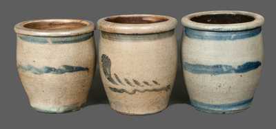 Three Stoneware Cream Jars w/ Cobalt Stripe Decoration, Western PA origin, circa 1875