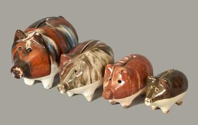 Four Glazed Stoneware Pig Banks, English, late 19th century