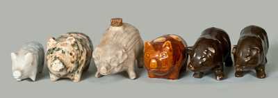 Six Pottery Pig Figures, Midwestern origin, late 19th century