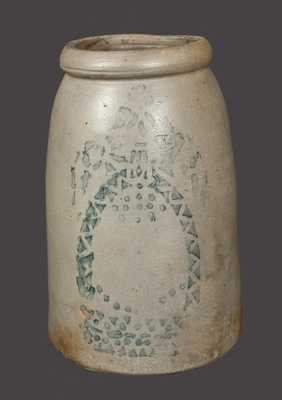 Western PA Stoneware Canning Jar with Stenciled Decoration Resembling Woman in Dress