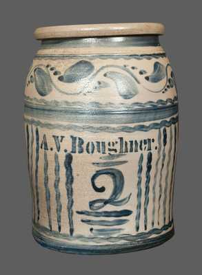 Very Rare A. V. BOUGHNER Stoneware Crock with Elaborate Decoration