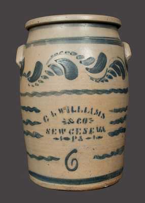 6 Gal. C. L. WILLIAMS / NEW GENEVA, PA Stoneware Crock with Brushed Decoration