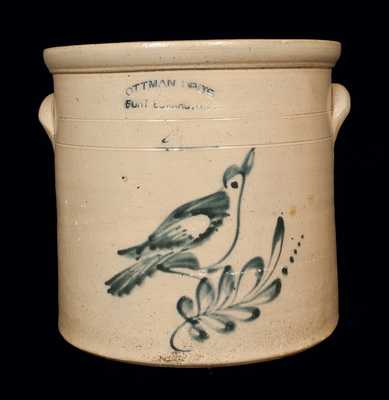 4 Gal. OTTMAN BRO'S / FORT EDWARD, NY Stoneware Crock with Bird Decoration