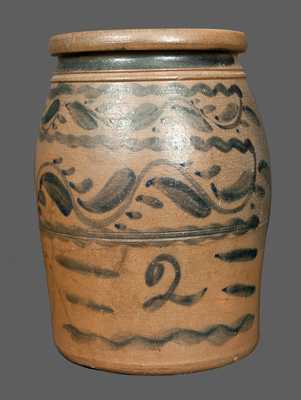 2 Gal. Western PA Stoneware Jar with Elaborate Freehand Brushed Decoration, probably Shinnston, WV