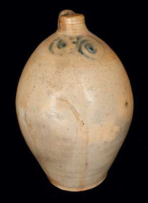 Scarce 3 Gal. Ovoid Stoneware Jug w/ Watchspring Decoration, NY or NJ, 18th century