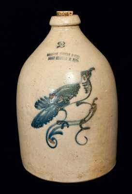 2 Gal. HAXSTUN, OTTMAN & CO. / FORT EDWARD, NY Stoneware Jug with Bird Decoration