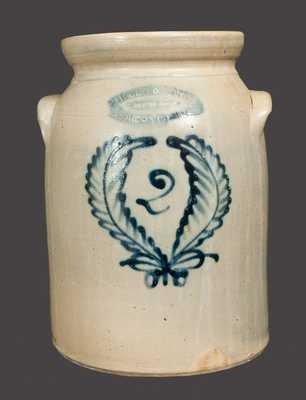 2 Gal. BURGER & LANG / ROCHESTER, NY Stoneware Jar with Slip-Trailed Wreath Decoration