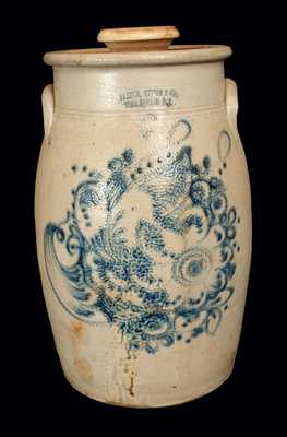 Scarce 6 Gal. HAXSTUN, OTTMAN & CO. / FORT EDWARD, NY Stoneware Churn w/ Large Cornucopia