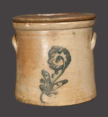 1 1/2 Gal. Stoneware Lidded Crock with Floral Decoration