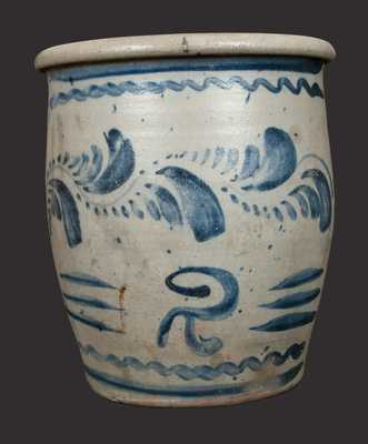 2 Gal. Western PA Stoneware Crock with Elaborate Freehand Decoration