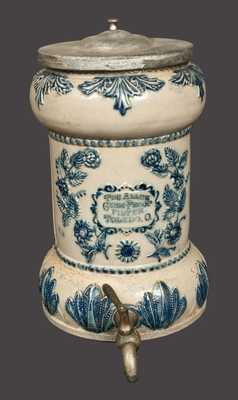 TOLEDO, OH Stoneware Water Cooler with Molded Decoration and Unusual Metal Lid