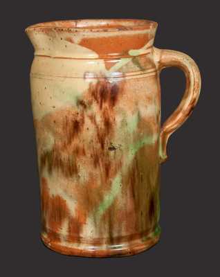 Multi-Glazed Redware Tankard Pitcher, Strasburg, VA origin, late 19th century
