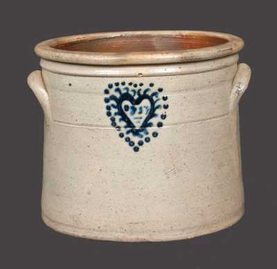 1 Gal. Stoneware Jar with Slip-Trailed Heart Decoration Dated 1859