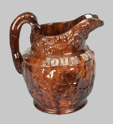 Rare Rockinghamware Hound-Handled Pitcher w/ Applied Name JOHN DE MOLITOR at Shoulder