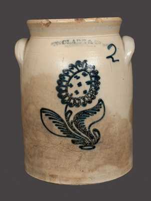 2 Gal. N. CLARK & CO. / ROCHESTER, NY Stoneware Crock with Slip-Trailed Floral Decoration