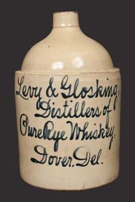 3 Gal. Dover, DE Stoneware Script Advertising Jug