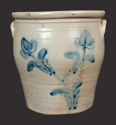 5 Gal. Stoneware Cream Jar with Tulip Decoration, attrib. D.P. Shenfelder, Reading, PA, circa 1860